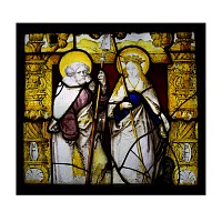 Medieval Stained Glass Panel with Saint Thomas and Saint Helena