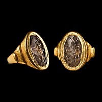 Roman Gold Ring with Amethyst Gemstone with Mercury and Bacchus
