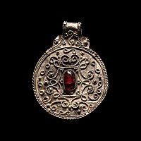Viking Age Scandinavian Silver Filigree Pendant with Garnet
