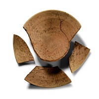 Fragmentary Jewish Magic Bowl with Aramaic Incantation Against Evil Spirits and Drawing of the Devil