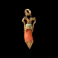 Hellenistic Gold and Coral Pendant with Dolphins