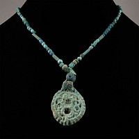 Achaemenid Blue Glass Bead Necklace with Faience Pendant