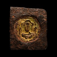 Merovingian Frankish Gilt Bronze Face in Iron Die