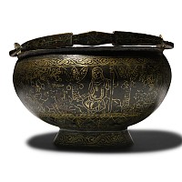 Byzantine Gilt Bronze Bowl with Religious Scenes