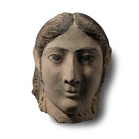 Egyptian Painted Plaster Mummy Mask of a Lady