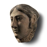 Egyptian Painted Plaster Mummy Mask of a Lady