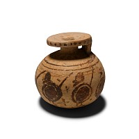 Italo-Corinthian Terracotta Aryballos with Soldiers