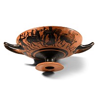 Attic Black Figure Kylix with Processional Scenes of Satyrs and Maenads and Pegasus