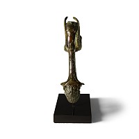 Roman Bronze Handle with Winged Lion and Mask