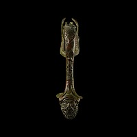Roman Bronze Handle with Winged Lion and Mask