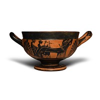 Greek Attic Black Figure Ware Kylix with Chariot Scene