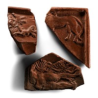 Roman Redware Pottery Fragment Group Including Jonah and the Whale
