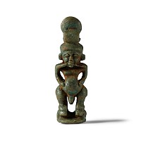 Egyptian Janiform Pataikos and Ra-Horakhty Faience Amulet