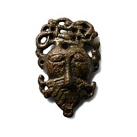 'The Ferryhill' Anglo-Scandinavian Viking Bronze Three-Dimensional Urnes Stirrup-Type Mount with Head of Odin