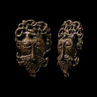'The Ferryhill' Anglo-Scandinavian Viking Bronze Three-Dimensional Urnes Stirrup-Type Mount with Head of Odin