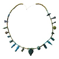 Egyptian Faience Bead Necklace String with Amulets