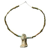 Egyptian Faience Bead Necklace String with Horus Amulet