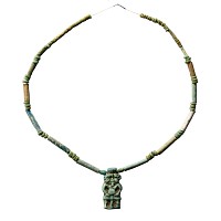 Egyptian Faience Bead Necklace String with Bes Amulet