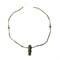 Egyptian Faience Bead Necklace String with Large Bes Amulet