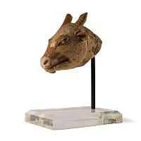 Western Asiatic Marble Ibex Head with Painted Eyes and Remains of Original Pigment