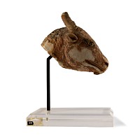 Western Asiatic Marble Ibex Head with Painted Eyes and Remains of Original Pigment