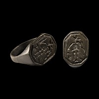 Medieval Bronze Ring with Warrior Holding Sword
