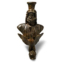 Large Roman Bronze Staff Finial with Bust of Serapis