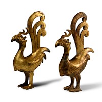 Chinese Qing Gilt Bronze Phoenix Attachment Pair
