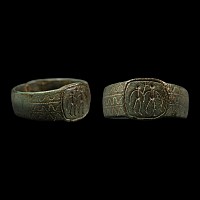Dark Age Bronze Ring with Two Figures and Cross