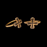Byzantine Style Gold Ring with Inlaid Niello Cross
