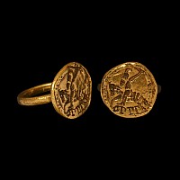 Medieval Style Gold Signet Ring with Knight on Horseback