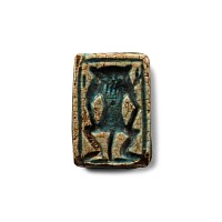 Egyptian Faience Block Bead with Bes and Amun