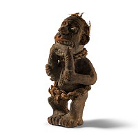 Ethnographic Terracotta Figure Biting a Rope