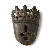 Medieval Bronze Dagger Chape with Openwork Lobed Cross