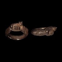 Romano-Egyptian Silver Ring with Bastet and Kittens