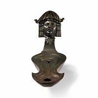 Very Large Roman Bronze Oil Lamp with Actor's Mask
