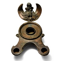 Very Large Roman Bronze Oil Lamp with Jupiter and Eagle