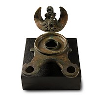 Very Large Roman Bronze Oil Lamp with Jupiter and Eagle