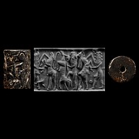 Large Akkadian Cylinder Seal with Bull-Men Contest Scenes
