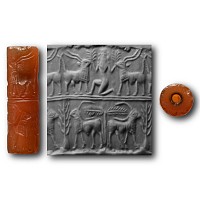 Old Akkadian Cylinder Seal with Goat Scenes