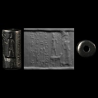 Mesopotamian Cylinder Seal with Adad and Lama Goddess