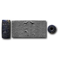 Mesopotamian Lapis Lazuli Cylinder Seal with Presentation Scene