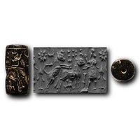 Mesopotamian Cylinder Seal with Figure and Horses