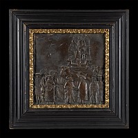 Framed Bronze Plaque with Religious Scene