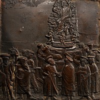 Framed Bronze Plaque with Religious Scene