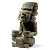 Mesoamerican Aztec Jadeite Seated Figure with Offering Bowls