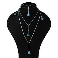 Egyptian Faience Mummy Bead Necklace with Lotus Flower Amulets