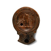 Roman Oil Lamp with Theatre Scene