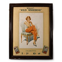 Willis Woodbines Advertisment in Original Frame with Cigarettes
