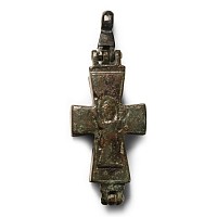 Byzantine Bronze Reliquary Cross Pendant
